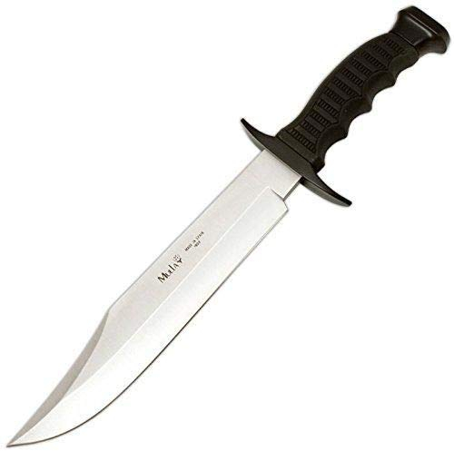Muela Cuchillo Big Mountain 95-221 hoja de acero MoVa de 22 cm y empuñadura de goma verde para Caza, Pesca, Supervivencia y Bushcraft Realizado en Ciudad Real + Portabotellas de regalo