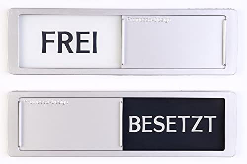 FREI - BESETZT Schilder XL - Mit Schieber - Frei Besetzt Schiebeschild - Klebeschild - 17,5 x 5 x 0,7 cm - Montage: 3M Klebefläche - Schilder mit Schiebefunktion. Grau - Swarz