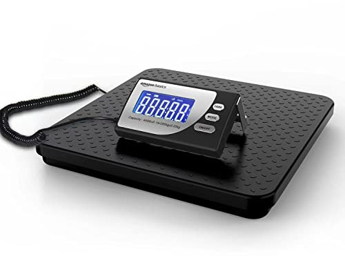 Amazon Basics Digital Postal Scale with Tare Function, Heavy Duty, Aluminium Platform, 440 lb Capacity, Digital Shipping, Portable, Black