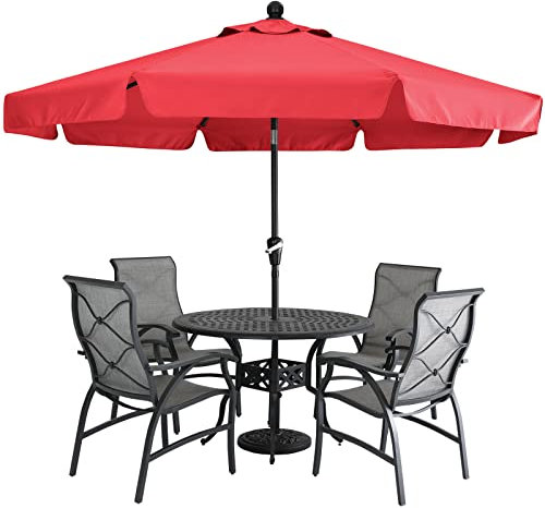 MasterCanopy 270 cm Sonnenschirm mit Volant Patioschirm Gartenschirm Terrassenschirm Tischschirm Martkschirm 8 Rippen, Rot
