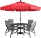 MasterCanopy 270 cm Sonnenschirm mit Volant Patioschirm Gartenschirm Terrassenschirm Tischschirm Martkschirm 8 Rippen, Rot