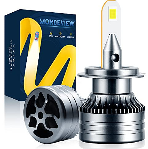 MONDEVIEW Paire Ampoule H7 6000K 60W 16000LM H7 Phare LED Voiture Moto Antibrouillard H7 LED Ventilé Extrêmement Haute Luminosité 360° Rotation IP68 Imperméable Remplacer Lampe Halogène Xénon
