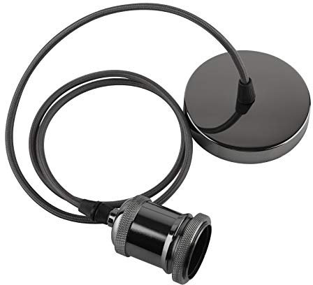 Suspension vintage rétro - Lampe suspendue style ancien - Douille E27 - Câble tressé - Noir