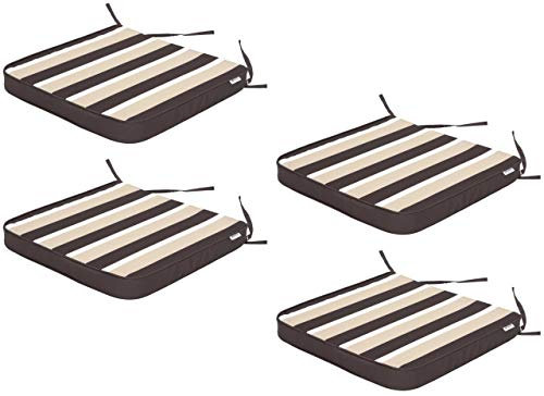 4er Set Stuhlkissen/Sitzkissen 48x45 cm Sitzauflagen Polsterauflagen Outdoor/Indoor Außen/Innen Garten Freizeit Sommer - Braun mit Beigen Streifen
