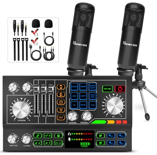 Podcast-Ausrüstungs-Set, DJ-Mixer, Sound-Mixer, All-in-One mit 3,5-mm-Mikrofon, Sprachwechsler, Audio-Schnittstelle, Audio-Mixer für Live-Streaming, Gaming, Aufnahme, Singen, PC, Smartphone