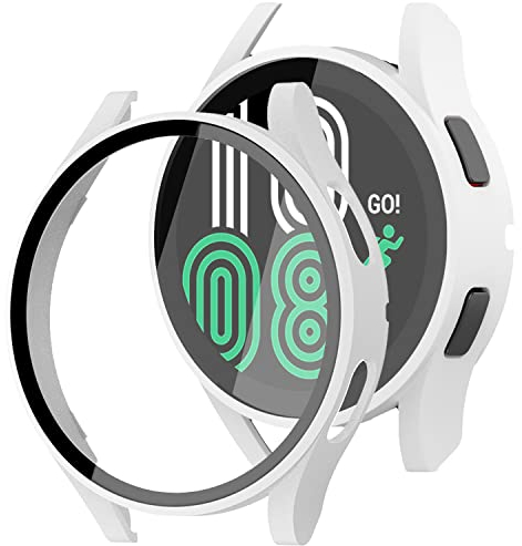 Miimall Kompatibel mit Samsung Galaxy Watch 4 40 44mm Hülle mit Glas Displayschutz, Ultradünne PC Schutzhülle Vollschutz Kratzfest Schutz Hülle für Galaxy Watch 4 40mm - Weiß