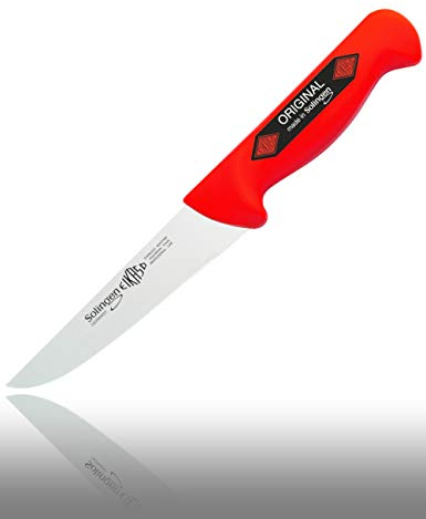 Solingen Eikaso Profi Messer (Stechmesser Rot, 13 cm), geeignet als Metzgermesser, Fleischermesser, Schlachtermesser, Ausbeinmesser & Kochmesser
