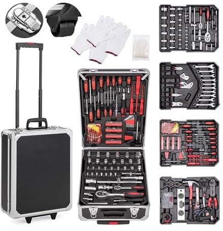 MBI - Valigetta Attrezzi 318 Pezzi, Cassetta Attrezzi Con 4 Scomparti Removibili, Valigia Attrezzi Completa Con Ruote E Manico, Carrello Porta Attrezzi 51x36x20 Cm, Attrezzi Da Lavoro Fai Da Te