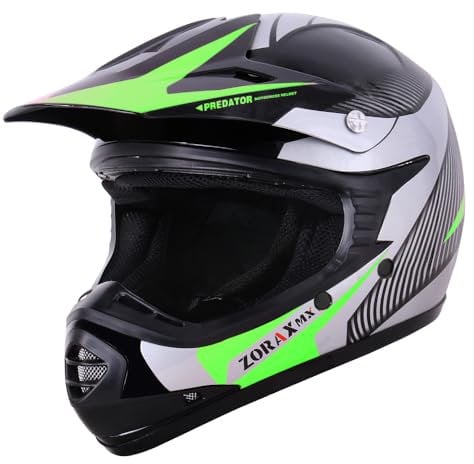 Zorax Green/Silver L (53-54cm) KIDS Children Motocross Motorbike Helmet Dirt Bike ATV Motorcycle Helmet ECE 22-06