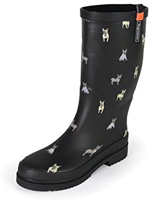 Regenliebe Bottes en caoutchouc Waldi Mops pour femme à tige haute, Noir , 41 EU