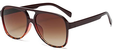 YAMEIZE Retro Double Bridge Rectangle Sunglasses - for Women Men Square Night Vision UV400 Protection Glasses for Driving (Red Leopard Tea)