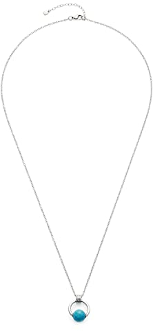 JEWELS BY LEONARDO Noce Halskette aus Edelstahl 1 Stück, lange silberfarbene mit Ring-Anhänger und Schwammquarzperle türkis, Damenschmuck, 022047