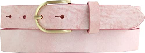BELTINGER Damen-Gürtel aus weichem Vollrindleder Vintage-Look 3 cm | Leder-Gürtel für Damen 30mm | Schmaler Gürtel Used-Look mit goldener Gürtelschnalle | Altrosa 100cm