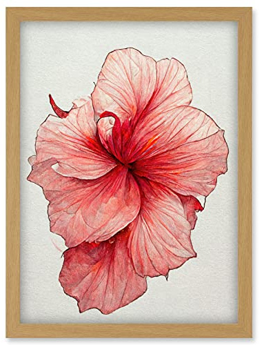 Doppelganger33 LTD Pink Hibiscus Flower Illustration Floral Pink Artwork Framed Wall Art Print A4