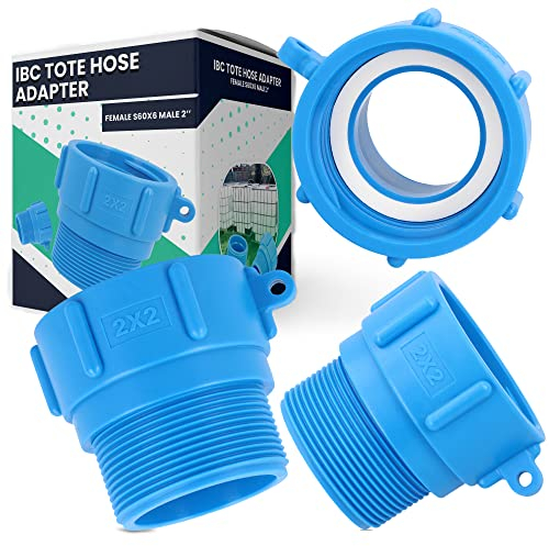 IBC - Connettore per serbatoio, diametro 2 pollici, filettatura esterna S60 x 6 IG filettatura grossa blu, in plastica, accessorio per serbatoio dell'acqua piovana