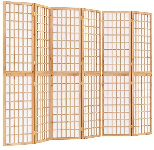vidaXL Paravent 6 TLG., Raumteiler für Schutz der Privatsphäre, Klappbare Trennwand, Raumtrenner Sichtschutz, Japanischer Stil, Faltbar