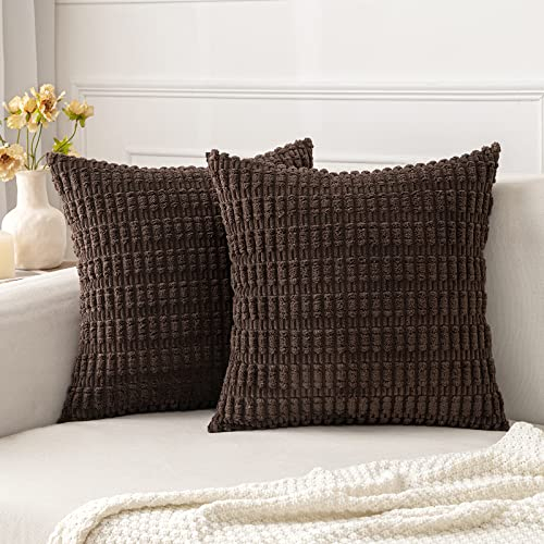 MIULEE 2er Set 40x40 cm Kordsamt Kissenbezüge Moderne Kissenhüllen Dekorative Sofakissen Dekokissen Weicher Zierkissenbezug für Wohnzimmer Sofa Schlafzimmer Boho Dekor Schokolade