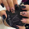 24Pcs Black Press on Nails Short, Square False Nails Snake Design Glossy Stick on Nails, Daily Wear Artificial Full Cover Fake Nail for Nail Art Manicure Decoration