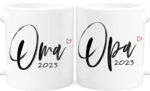 Schwangerschaft verkünden Großeltern Baby Verkündung Oma und Opa Tassen Paar Du wirst Oma Opa 2023 Tasse Set Baby Geschenk für werdende Großeltern Kaffeetasse aus Keramik 330 ml