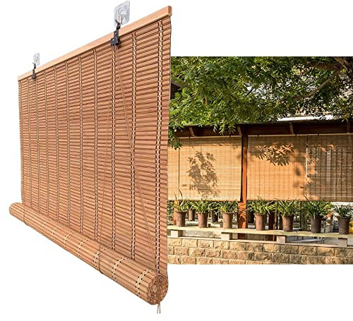 Roman Window Shades - Custom No Tools No Drill Bamboo Roman Shades, Thermal Insulated, Roll Up Retro Bamboo Blinds For Bedroom, Living Room, Office, Cafe, Room Darkening Blinds For Windows
