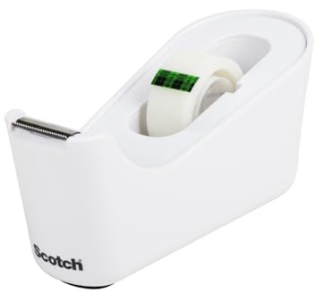 Scotch Tape Dispenser, White, Great for School or Office and Includes 1 Roll of Scotch Magic Tape 3/4 in x 350 in, ABS Material