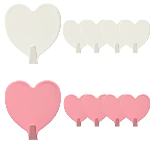 MOSALKDUG 10 Pcs Heart Shape Adhesive Hooks Heavy Duty Heart Shape Wall Hooks No Drilling Sticky Hooks for Scarf, Bag, Towel, Key, Cap, Hat