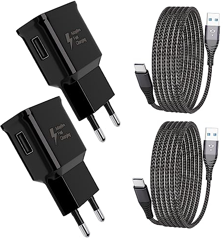 2-Pack Caricabatterie USB, Caricatore Rapido con Cavo USB Tipo C in Nylon da 2M Per Samsung A13, A20, A33, A53, A34, S21, S20 FE, S10e, S10, S9, S8 Plus, Z Flip3,Z Fold3, M53 e Altri Smartphone