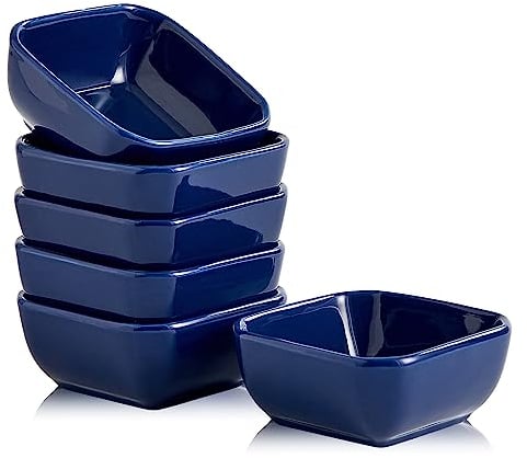 Swuut Lot de petits bols à sauce soja carrés en céramique de 178,6 g – Bon pour sauce tomate, soja sushi, barbecue, planche à charcuterie (bleu marine)