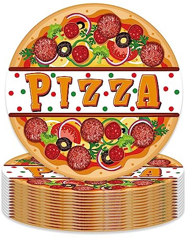 Oxylipo 9 Pizza Paper Plates - Round Disposable Dinner Plates Set, Pizza Theme, Festival Party Supplies, Pack of 24