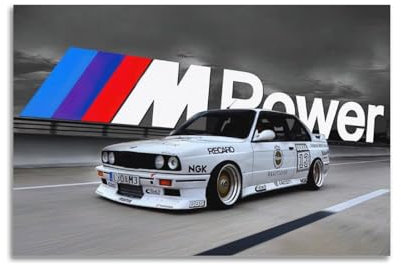 KYTIN Sportwagen-Poster für BMW E30 M3 Rennwagen 39 Sportwagen-Poster für BMW E30 M3 Rennwagen 39, dekorative Malerei, Leinwand, 60 x 90 cm
