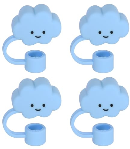 PATIKIL 0.4 Pulgadas/10mm Tapa de Silicona para Cubrir Pajitas, 4 Piezas de Tapa de Silicona en Forma de Nube Linda a Prueba de Polvo para Pajitas Reutilizables, Azul