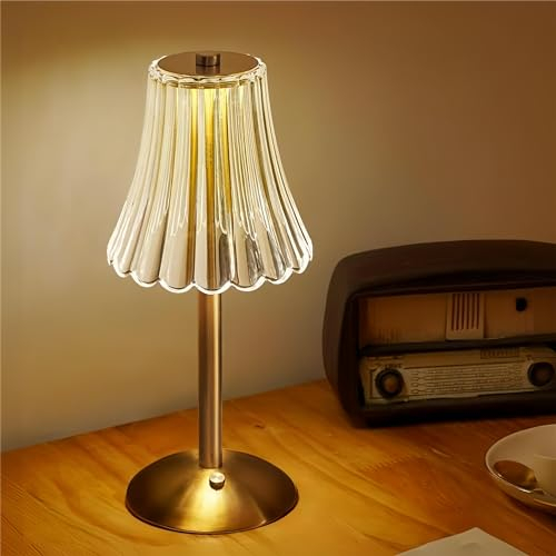 REDGO Lampara de mesita de noche LED regulable, 3 Color Cristal de Mesa, Lampara Mesa LED Recargable, Lamparas de de Noche para salón, dormitorio, Restaurante