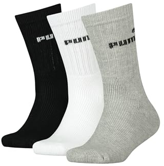 PUMA Tennissocken Crew Kinder Tennis Socken Sportsocken Unisex für Mädchen und Jungen 3 Paar, Farbe:Black/White/Grey, Socken & Strümpfe:27-30