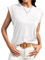 Sommer Top Damen Ärmellose Tshirt Locker Rundhals Flügelärmel Oberteile Elegant Gestreift Tunika Bluse Tops für Frauen, Weiß, L
