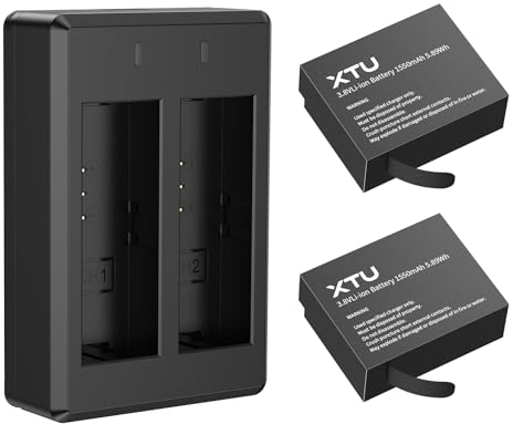 XTU MAX2 Action Cam Akku - 2 x 1550mAh Wiederaufladbarer Akku, Kompatibel mit Sportkamera XTU MAX2