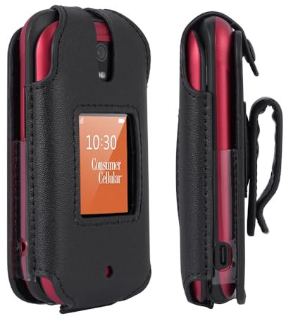 BELTRON Leather Case for Consumer Cellular Iris Flip Phone (2023) - Features: Secure Fit, Rotating Belt Clip, Screen & Keypad Protection (SH3320) - Black