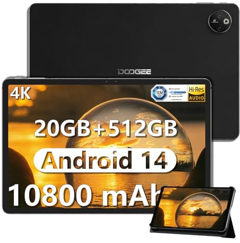 DOOGEE T30MAX Tablette, Tablette Android 14, 12,4 Pouces Tablette 4K, 20 Go RAM + 512 Go ROM/2TB, 10800 mAh, 50MP+20MP, G99, OTG, TUV, Huella Lateral, Reconocimiento Facial, Bluetooth 5.0, Noir