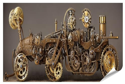 islandburner XXL Bild Poster Steampunk-Uhrwerk: Elaborater Zahnradmechanismus in Vintage-Messingoptik Wohnzimmer Uhrenmacherwerkstatt