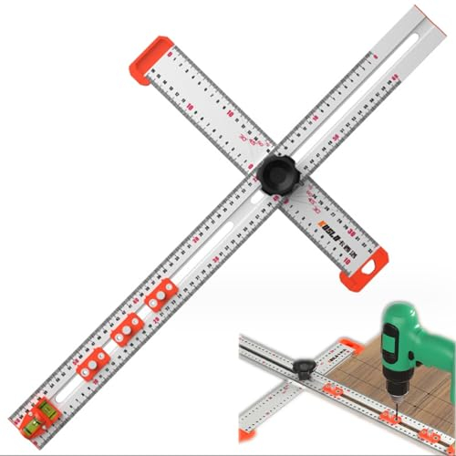 2-in-1-Bohr-Positionierungslineal, 63,5 cm, T-Vierkant-Lineal, Multi-Winkel-Messlineal, hohe Präzision, Winkellineal, Holzbearbeitung, Anreißlehre, Zeichnen, Markierungslehre, Werkzeuge, präzises
