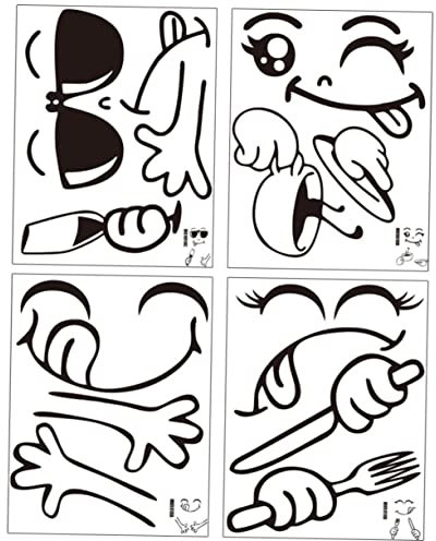 Housoutil 4sheets Face Stickers Fridge Decor Funny Kitchen Wall Art Stickers for Refrigerator Cute Kitchen Decorations Peel and Stick