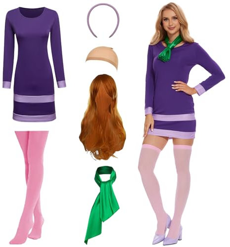 AJGEGJE Daphne Kostüm für Damen, Erwachsene Kleid mit Schal, Perücke, für Partys, Karneval& Halloween cosplay (XL)