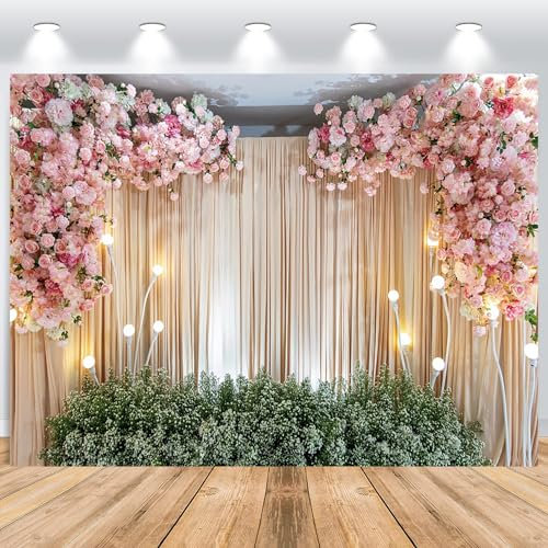 ASDCXZ Blumenwand Hintergrund 3x2.5m, Romantisch Pink Rose Blumen Wand Vorhang Vinyl Fotobox Hintergrund für Hochzeit Geburtstag Brautdusche Party, Studiofotografie Requisite