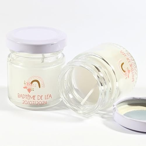18 Bougies personnalisées | 10H - 40ML - 30GR | Cadeau invité baptême, communion, profession de foi, baby-shower, mariage, anniversaire - Cadeau merci | TE Whaka