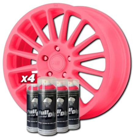 AutoFullCar - Pack Llantas Vinilo Líquido FULL DIP - 4 Sprays - 400 ml. Unidad - Acabado Mate - Válido Para Llantas De 15 a 18 Pulgadas (ROSA CHICLE)