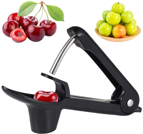 Denoyauteur Cerise,Tadpolez Denoyauteur Cerise Inox,Dénoyauteur Olives,Dénoyauteur Manuel,Dénoyauteur de Fruits,pour Petirer Les Noyaux de Fruits des Cerises, des Olives et des Prunes (Noir)