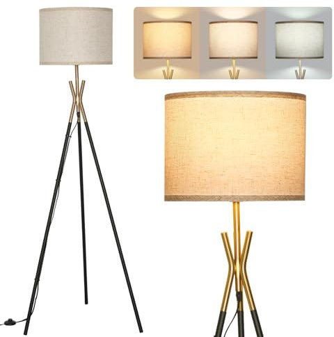 OTREN Lampadaire Sur Pied Dimmable, Trépied en Métal Avec Interrupteur à Pied, 3 Températures de Couleur, Vintage Pour Salon, Chambre à Coucher, Bureau (Ampoule Incluse)
