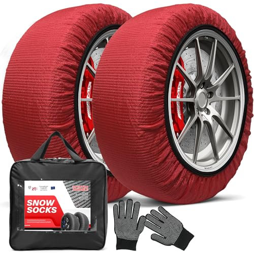 SOTISI Winterreifen Schneeketten XL - EN 16662-1- Hochsichere, leicht installierbare Textil Schneeketten für Autos - Rutschfeste, strapazierfähige Ketten - Set mit 2 Ketten + Handschuhe(Rossi)