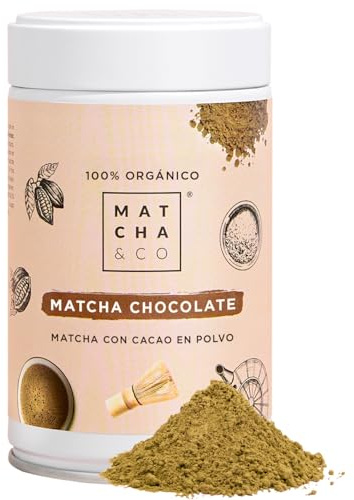 Matcha & CO Thé Matcha Chocolat (80 grammes) 100% Bio de Qualité Cérémoniale | Thé avec Cacao en Poudre | Thé Vert Bio du Japon, 80g 100% Naturel, sans Sucre