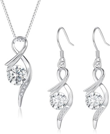 Cangall Silber Schmuck Set Damen, 925 Sterling Silber Halskette & Ohrringe Hängend Set mit Weiß Zirkonia, Twisted Silberschmuck für Frau Mädchen, Liebesgeschenk zum Muttertag Weihnachten Geburtstag