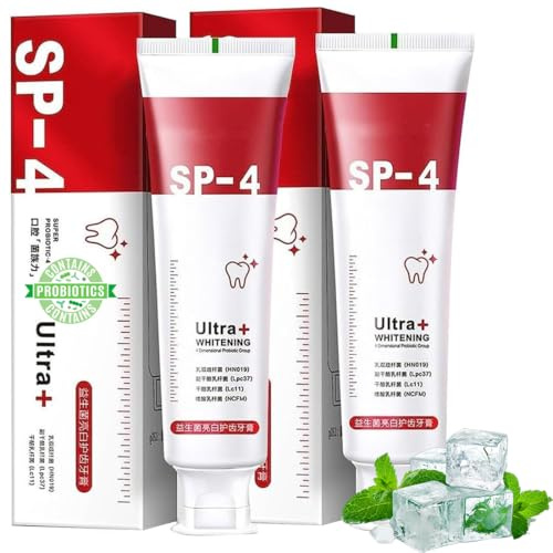 Sp-4 Zahnpasta Weisse Zähne, Sp-4 Probiotika Bright White Zahnpasta, Ultra Whitening Toothpaste Sp-4, Frischer Atem, Tiefenreinigende Pflege-Zahnpasta (Pack 2, SUPER PROBIOTICS-4)